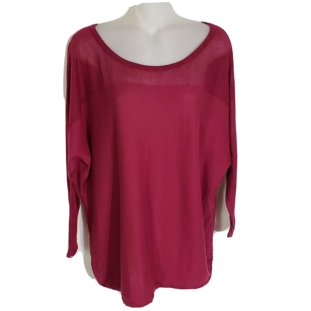 Ann Taylor Loft Small Top Pink Knit 3/4 Sleeve Shirt Blouse Pullover Scoop Neck